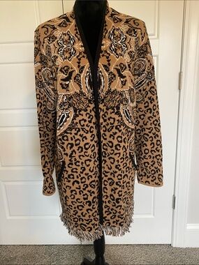 Chico's Tan Black Leopard & Paisley Open Cardigan